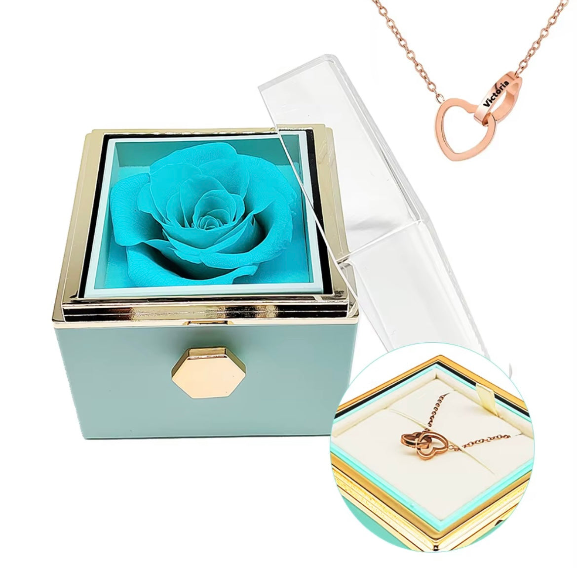 Rosa Eterna con Collar Grabado en Acero Inoxidable