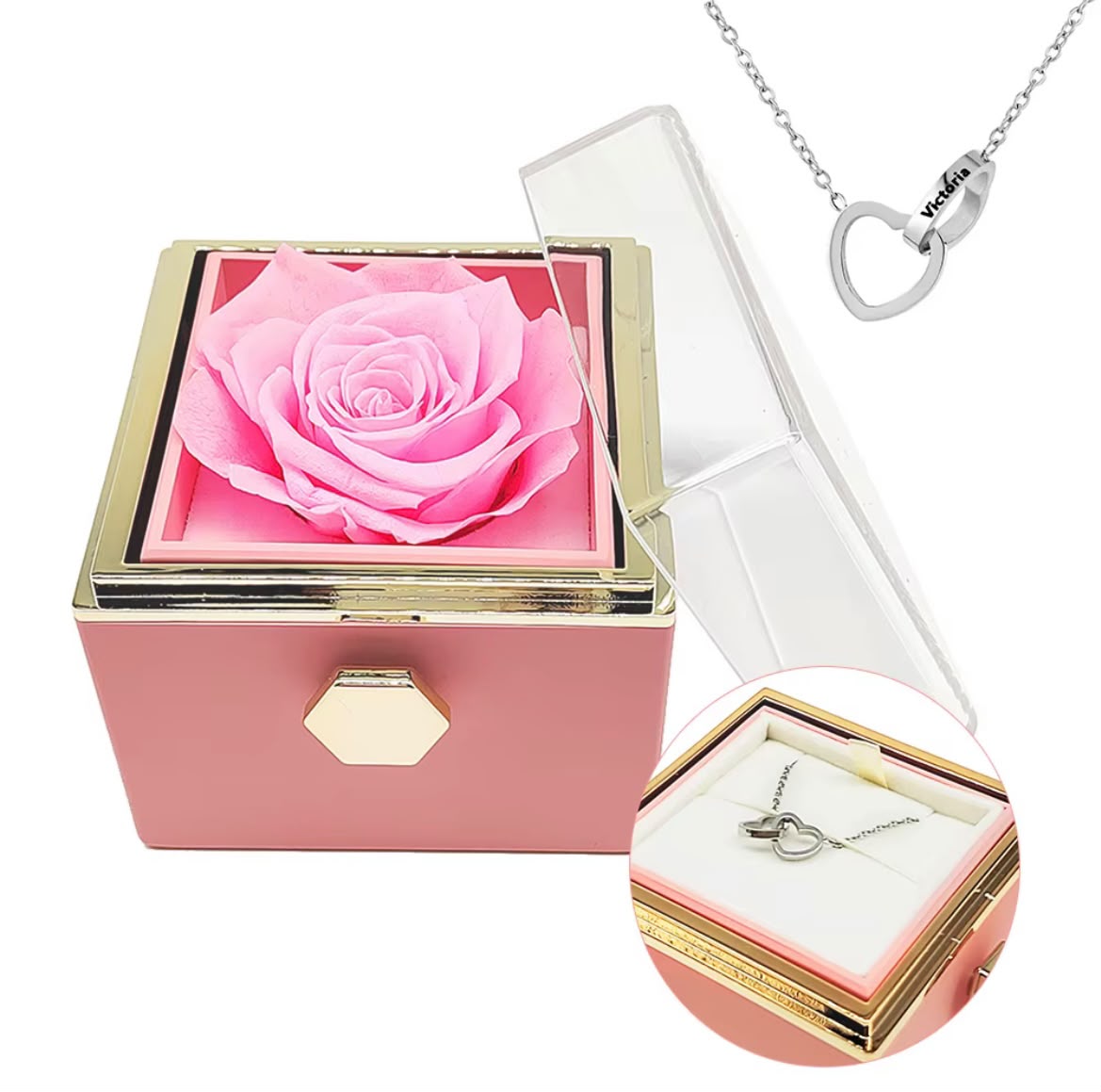 Rosa Eterna con Collar Grabado en Acero Inoxidable