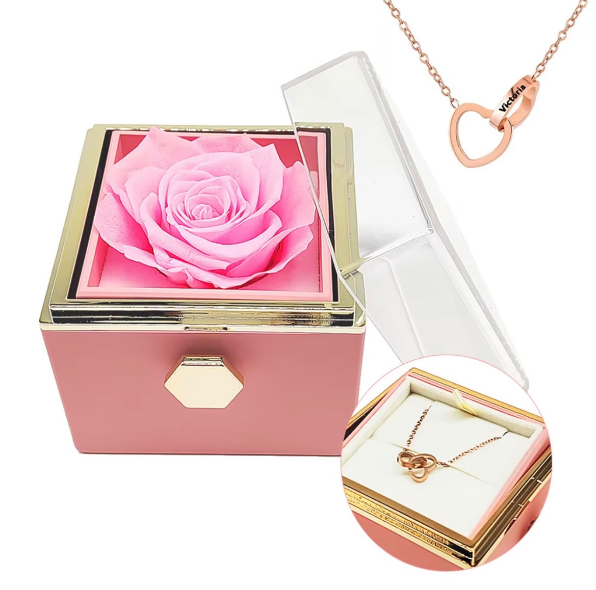 Rosa Eterna con Collar Grabado en Acero Inoxidable