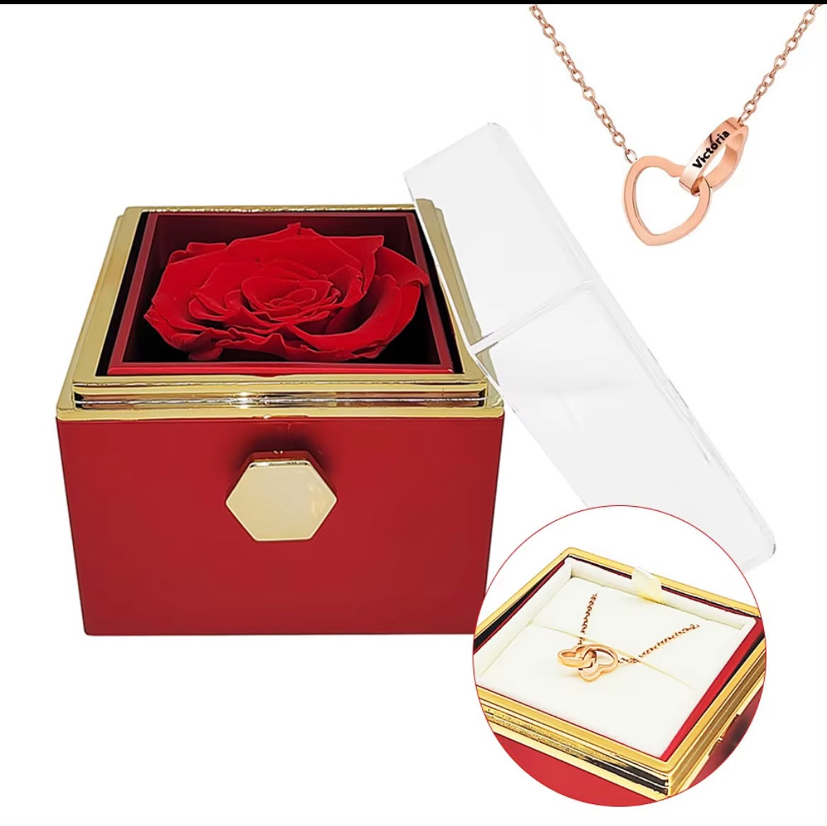 Rosa Eterna con Collar Grabado en Acero Inoxidable